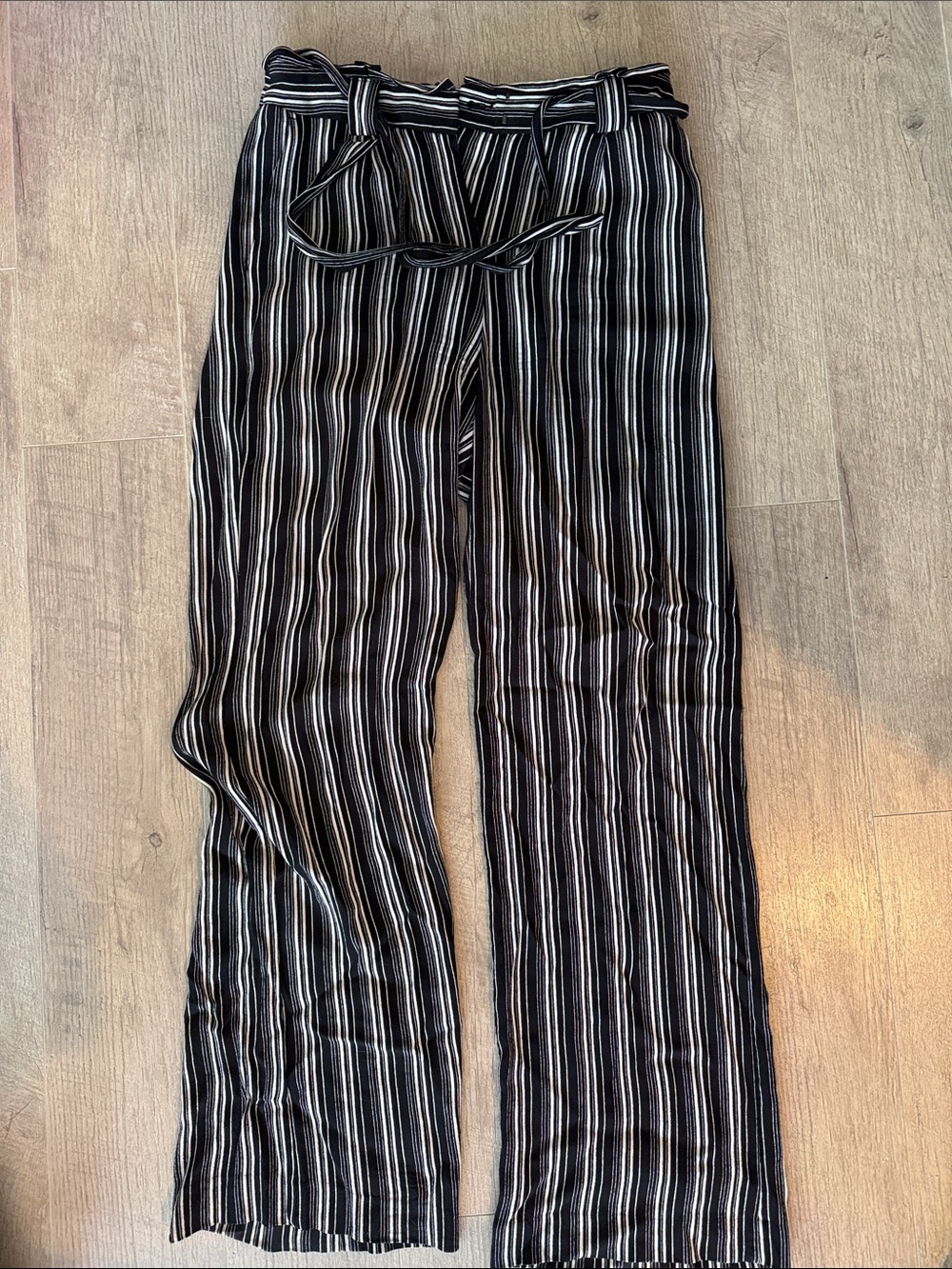 Express Black and White Striped Wide-Leg Paperbag Pants